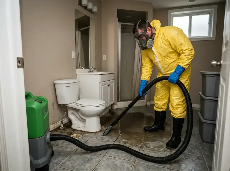 Hazmat Suit — Bathroom — Hazmat Suit, Respirator Mask, Rubber Boots, Bathroom, Emergency Water Extraction & Removal in Texas