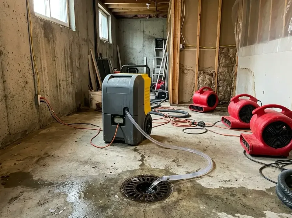 Industrial Dehumidifier — Basement — Industrial Dehumidifier, Air Mover, Drain Hose, Basement, Emergency Water Extraction &…