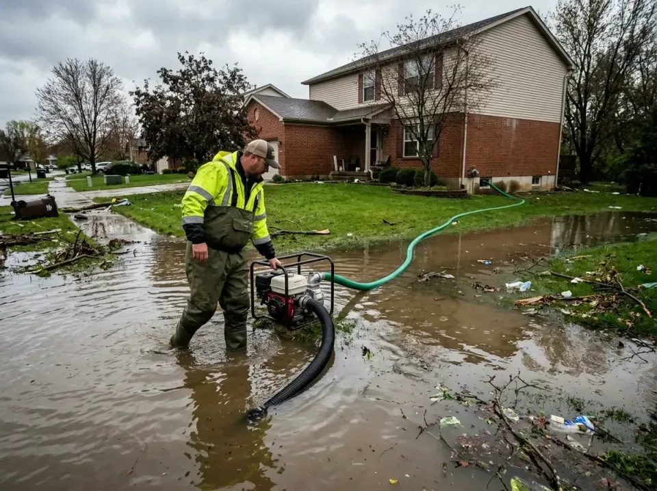 Technician — Outdoor — Technician, Water Pump, Extraction Hose, Outdoor, Emergency Water Extraction & Removal in Texas